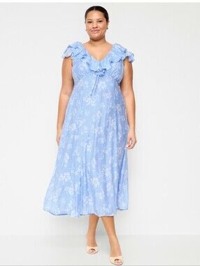 NWT OLD NAVY Light Blue Floral Ruffle V-Neck Midi Dress